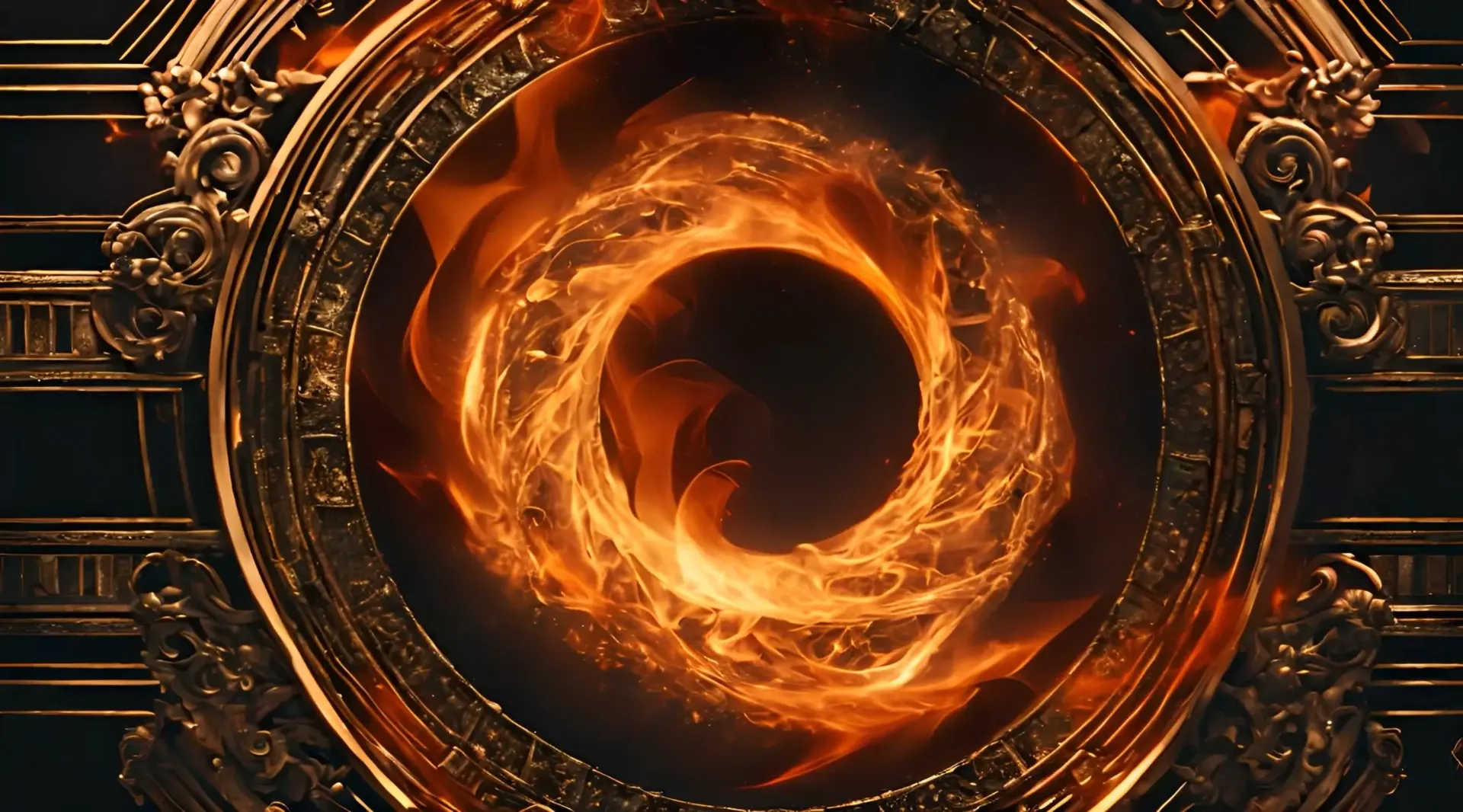 Elegant Fire Spiral in Vintage Frame Logo Background
